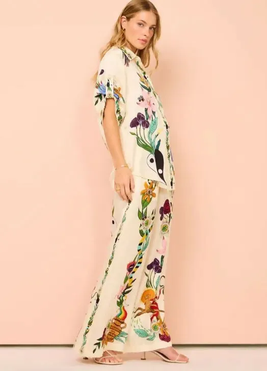 Alemais Meagan Silk Pant And Shirt Set Multi Print Size 14