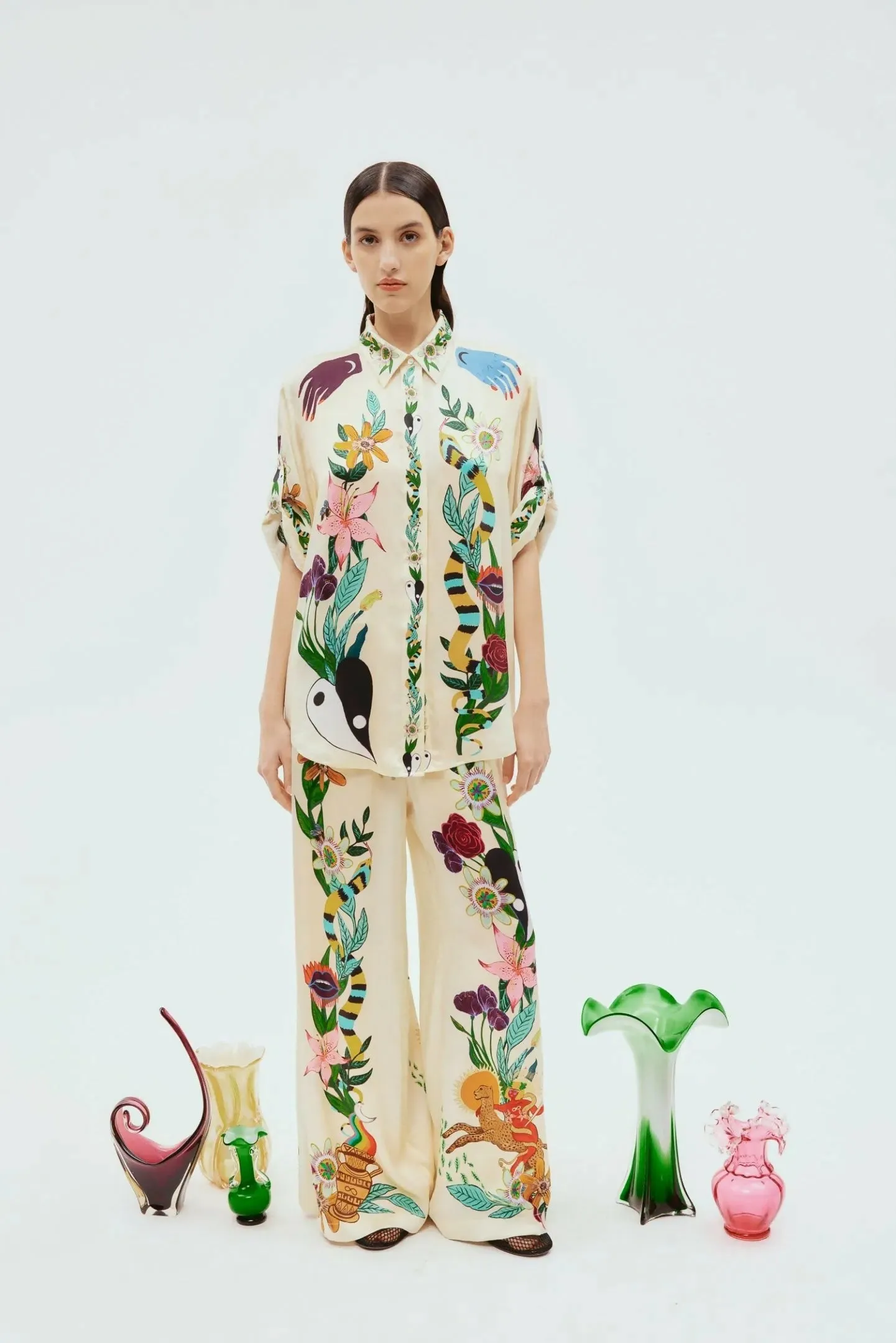 Alemais Meagan Silk Pant And Shirt Set Multi Print Size 14