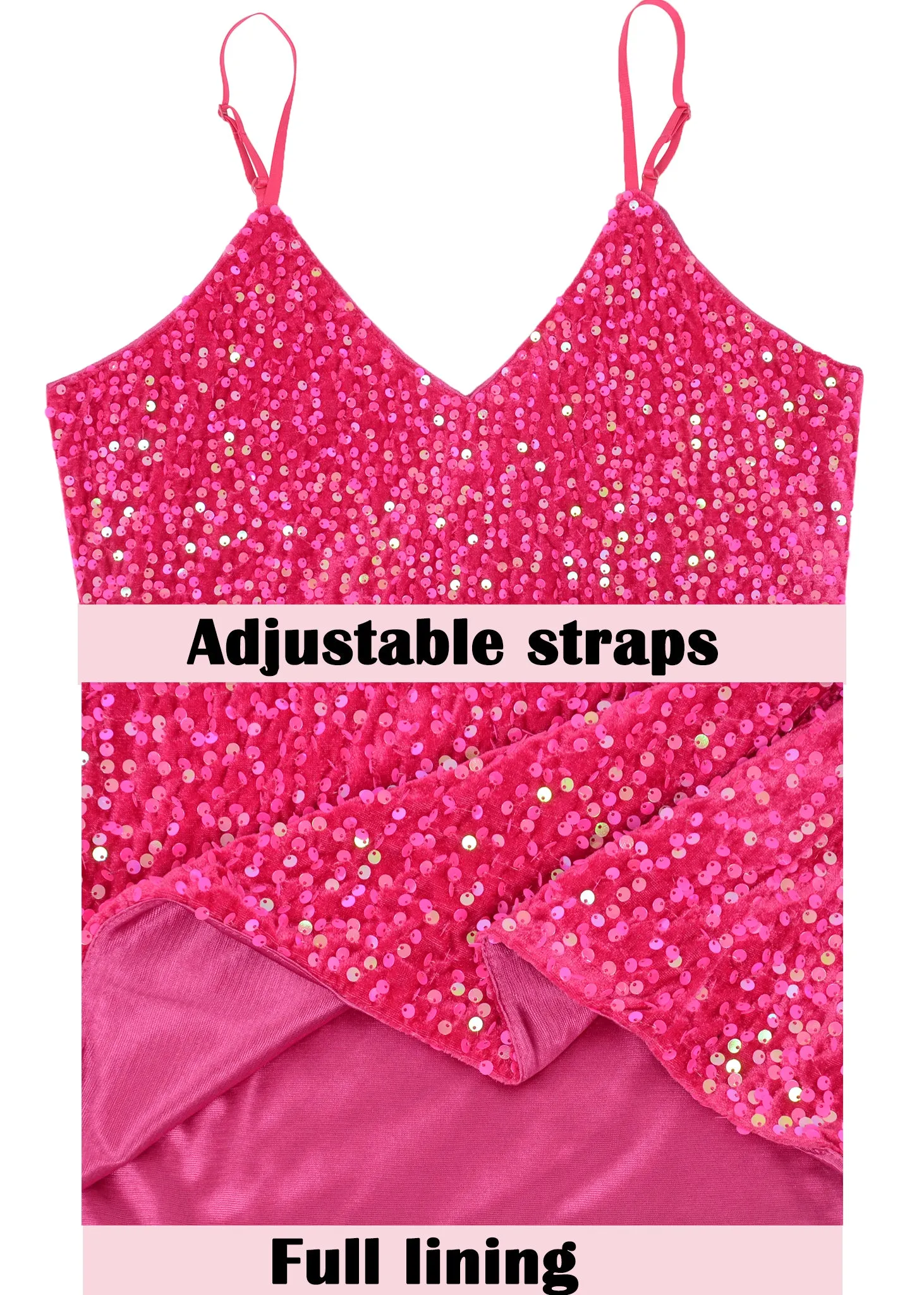 Anna-Kaci Womens Sleeveless Sequin Tops V Neck Sparkle Spaghetti Strap Cami Tank Top Shirt