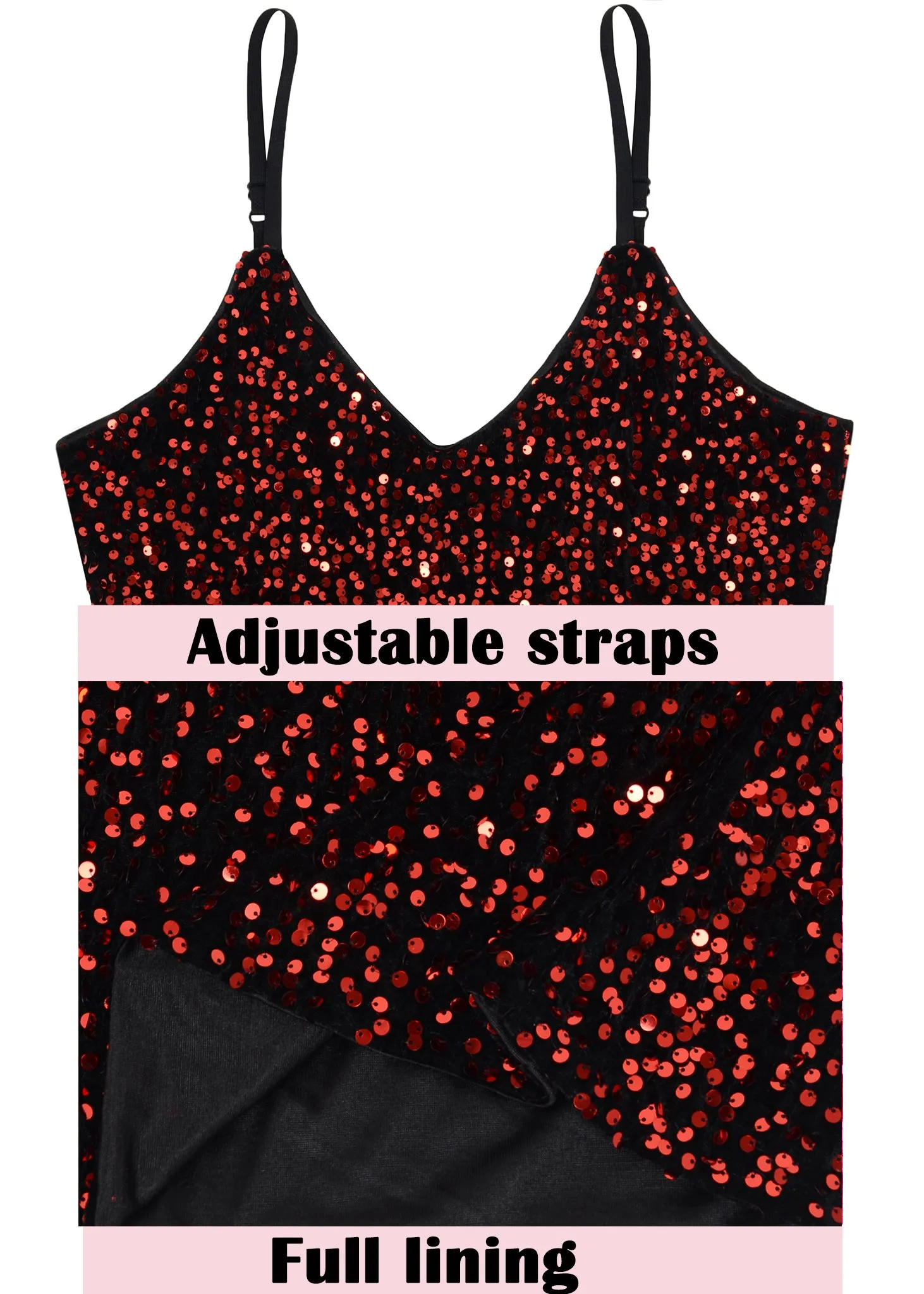 Anna-Kaci Womens Sleeveless Sequin Tops V Neck Sparkle Spaghetti Strap Cami Tank Top Shirt