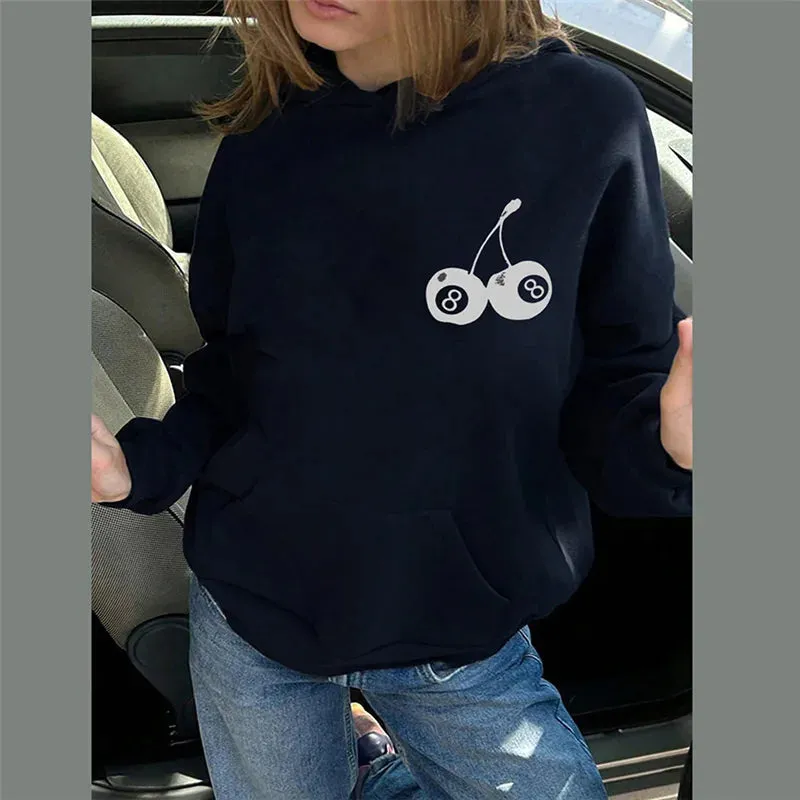 Baggy Graphic Hoodies Women Streetwear Fashion 2024 Fall Winter Hooded Sweatshirts Long Sleeve Top Pullovers P87-CH41