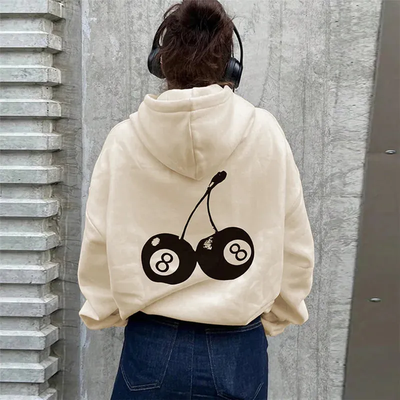 Baggy Graphic Hoodies Women Streetwear Fashion 2024 Fall Winter Hooded Sweatshirts Long Sleeve Top Pullovers P87-CH41