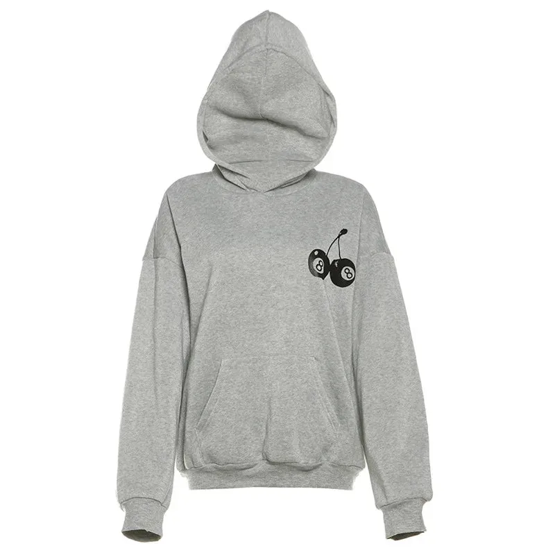 Baggy Graphic Hoodies Women Streetwear Fashion 2024 Fall Winter Hooded Sweatshirts Long Sleeve Top Pullovers P87-CH41