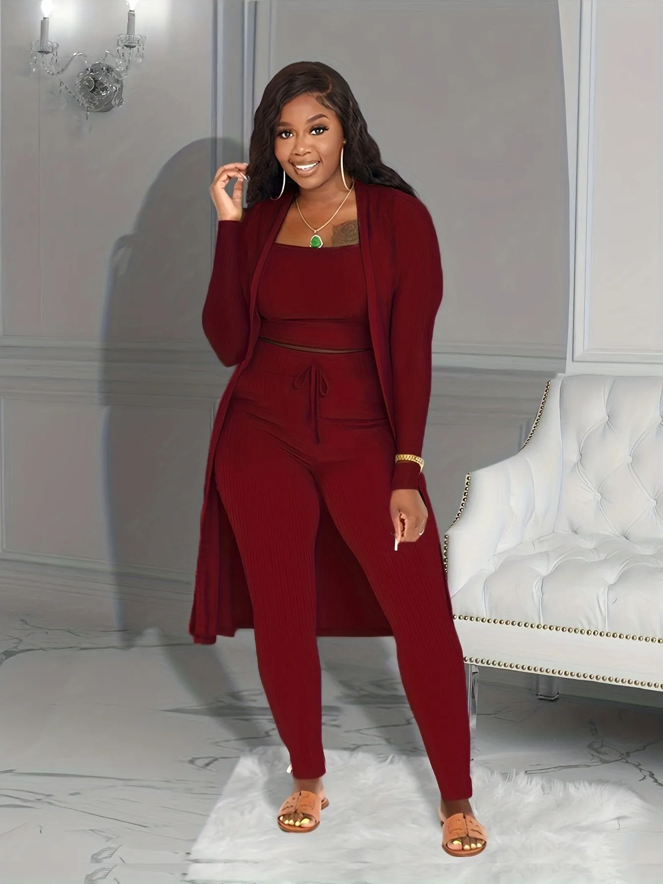Black Long Sleeve V-Neck Wide Leg Jumpsuit