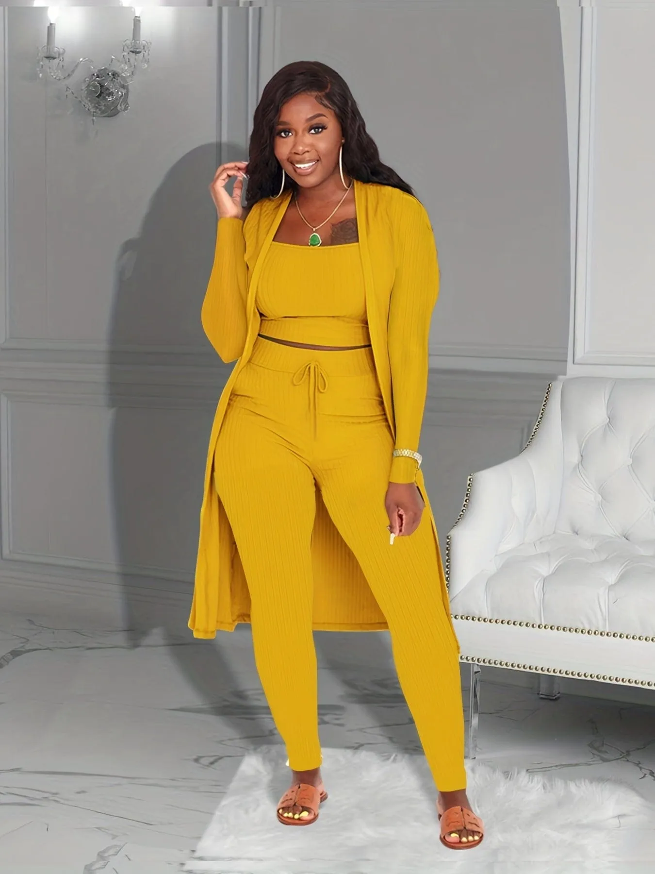 Black Long Sleeve V-Neck Wide Leg Jumpsuit