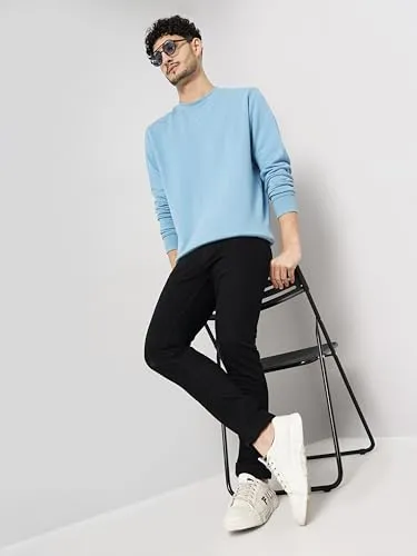 Celio Solid Blue Full Sleeve Round Neck Sweater