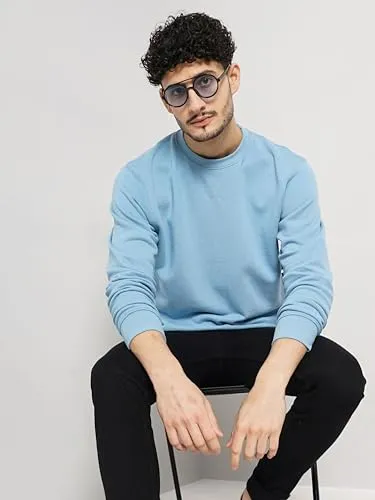 Celio Solid Blue Full Sleeve Round Neck Sweater