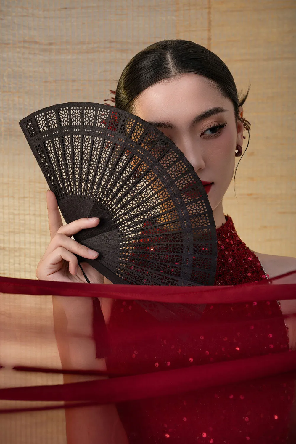 Chu Sa A-line Sleeveless Sequin Floor Length Ao Dai
