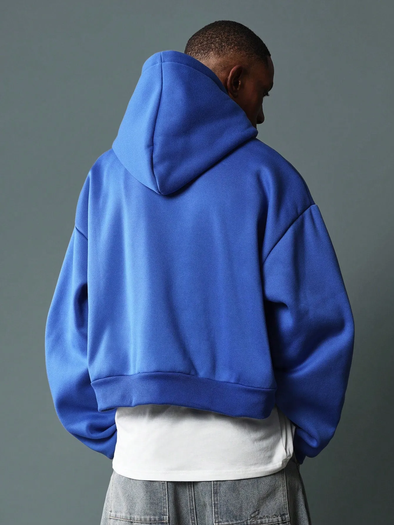 Crop Fit Overhead Hoodie With Small Embroidery Pattern