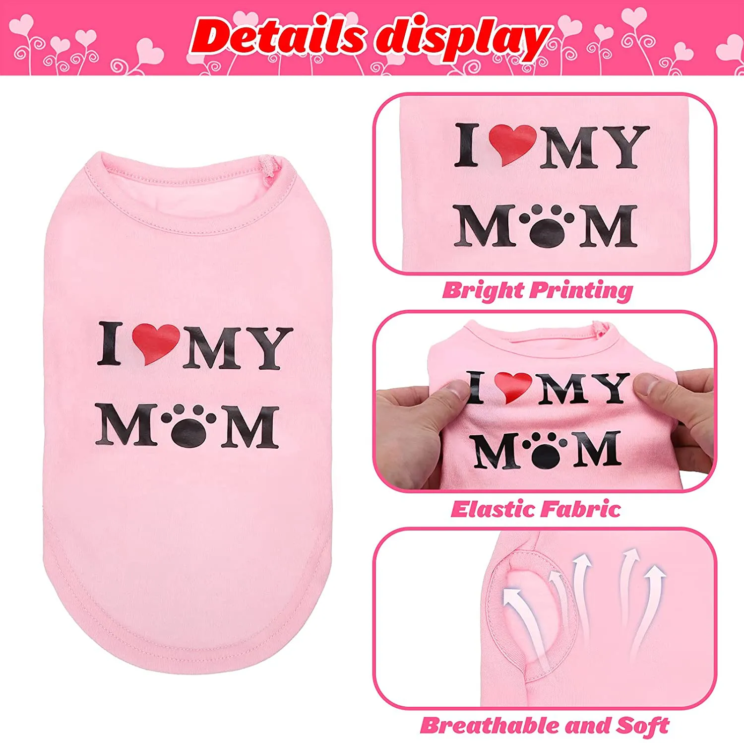 Dog T Shirts Pet Summer Vests I Love My Mom Dog Clothes with Fashion Printing 2 Pack