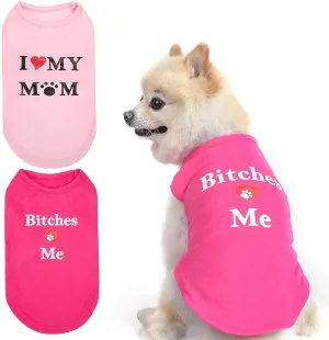 Dog T Shirts Pet Summer Vests I Love My Mom Dog Clothes with Fashion Printing 2 Pack