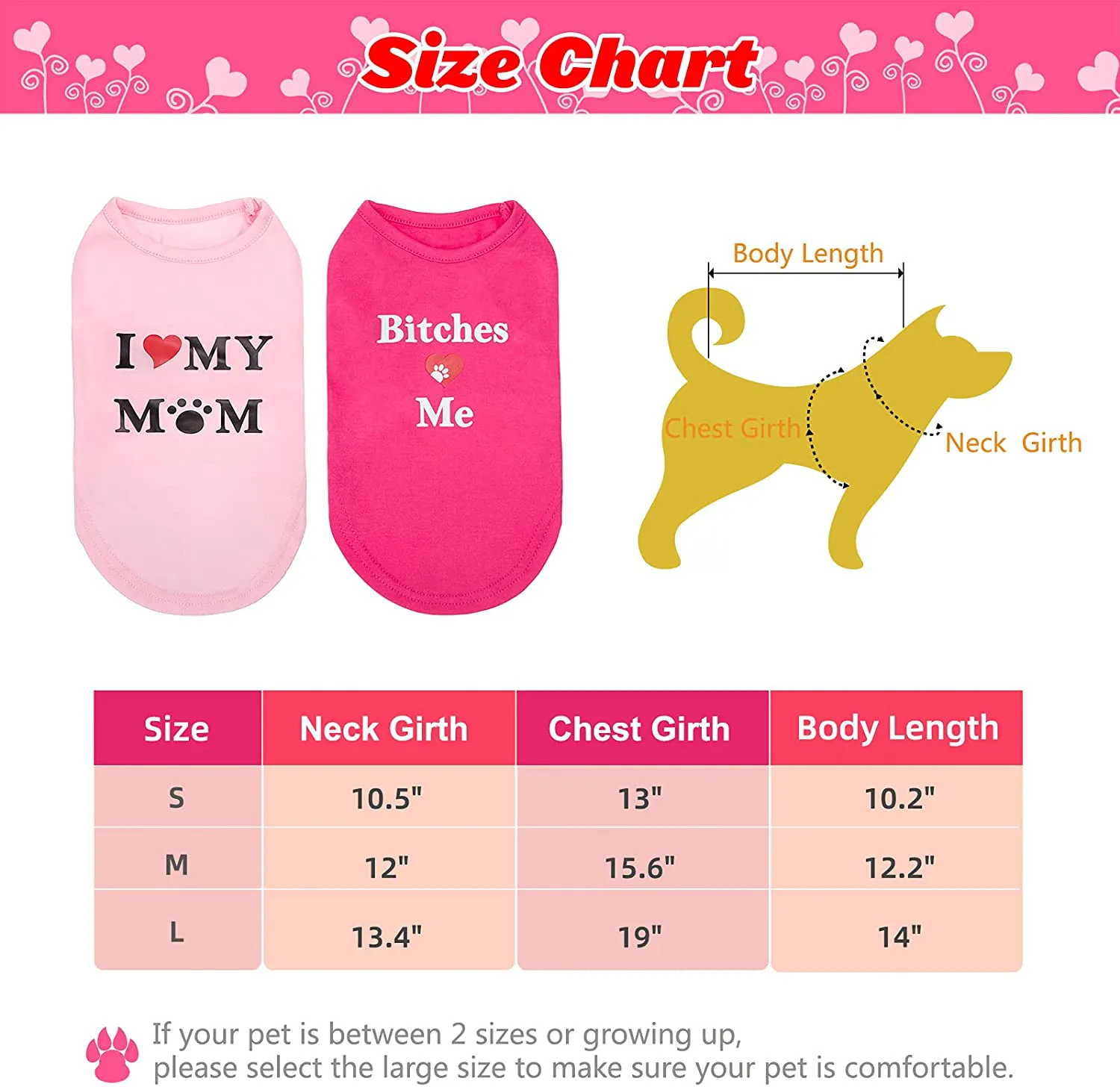 Dog T Shirts Pet Summer Vests I Love My Mom Dog Clothes with Fashion Printing 2 Pack