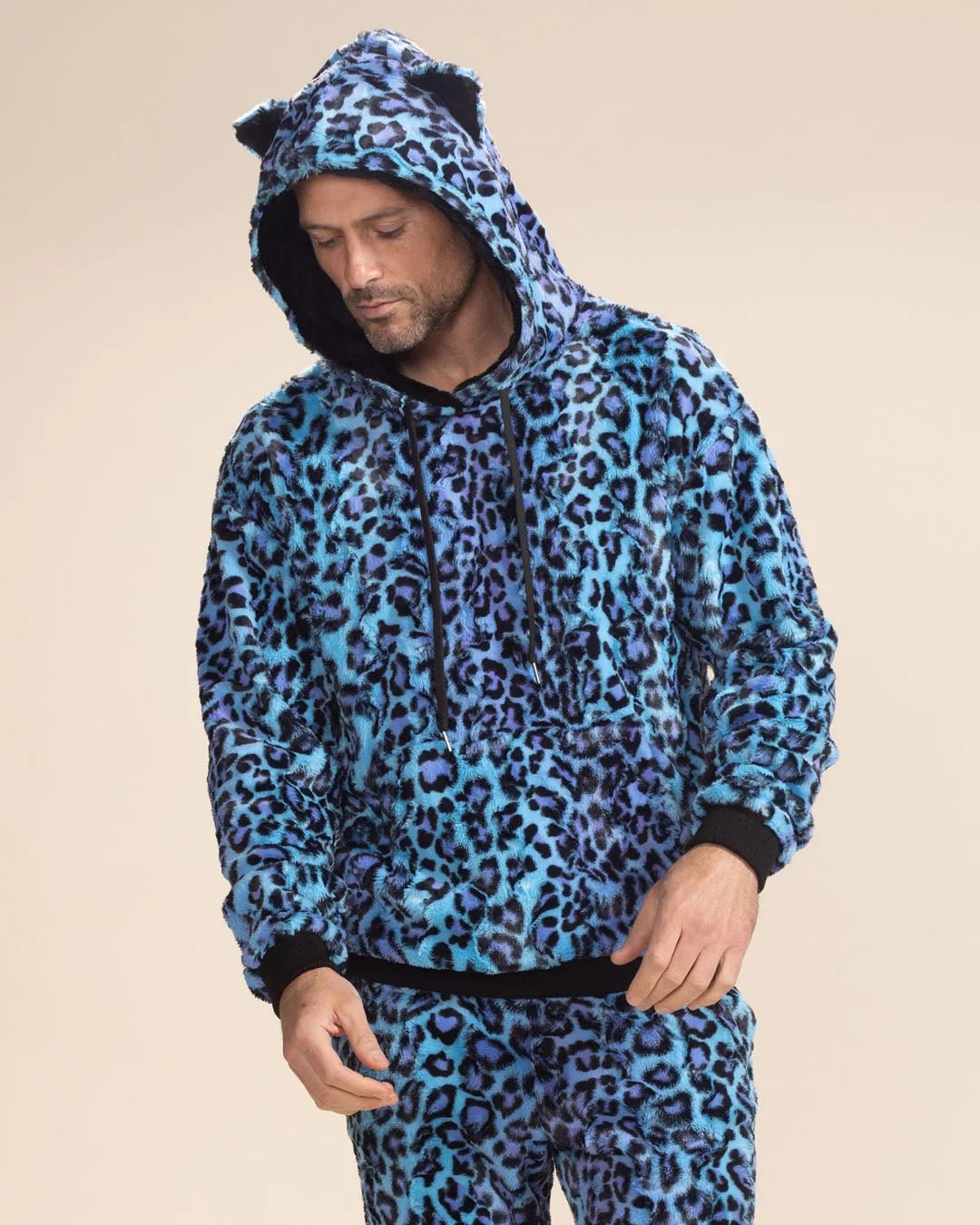 Electric Blue Lynx Classic Collector Edition Ultra Soft Faux Fur Hoodie | Men's