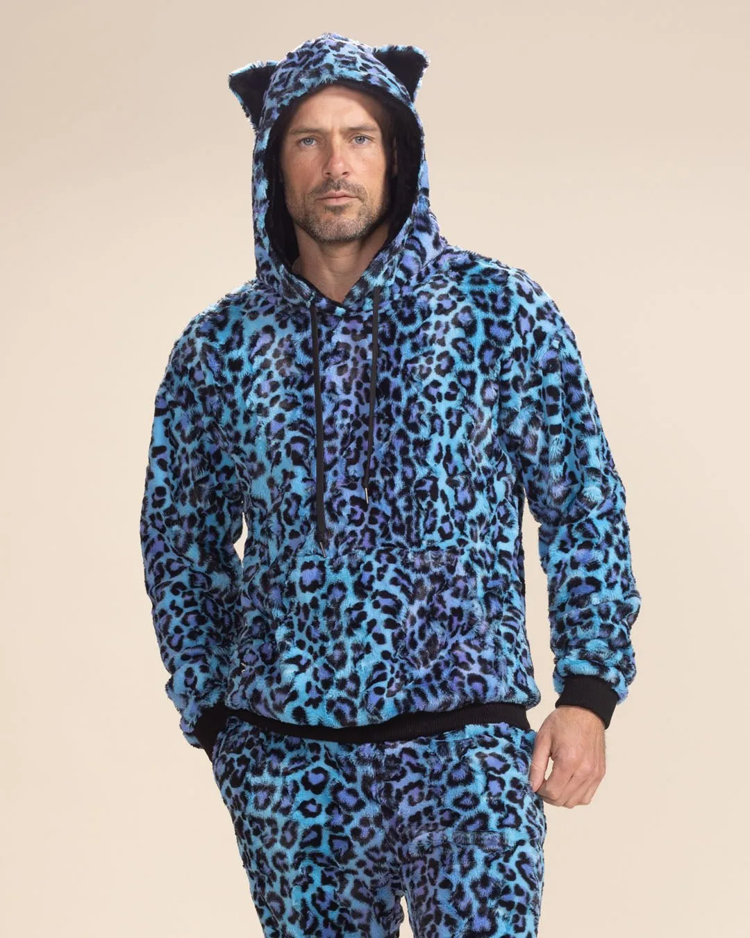 Electric Blue Lynx Classic Collector Edition Ultra Soft Faux Fur Hoodie | Men's