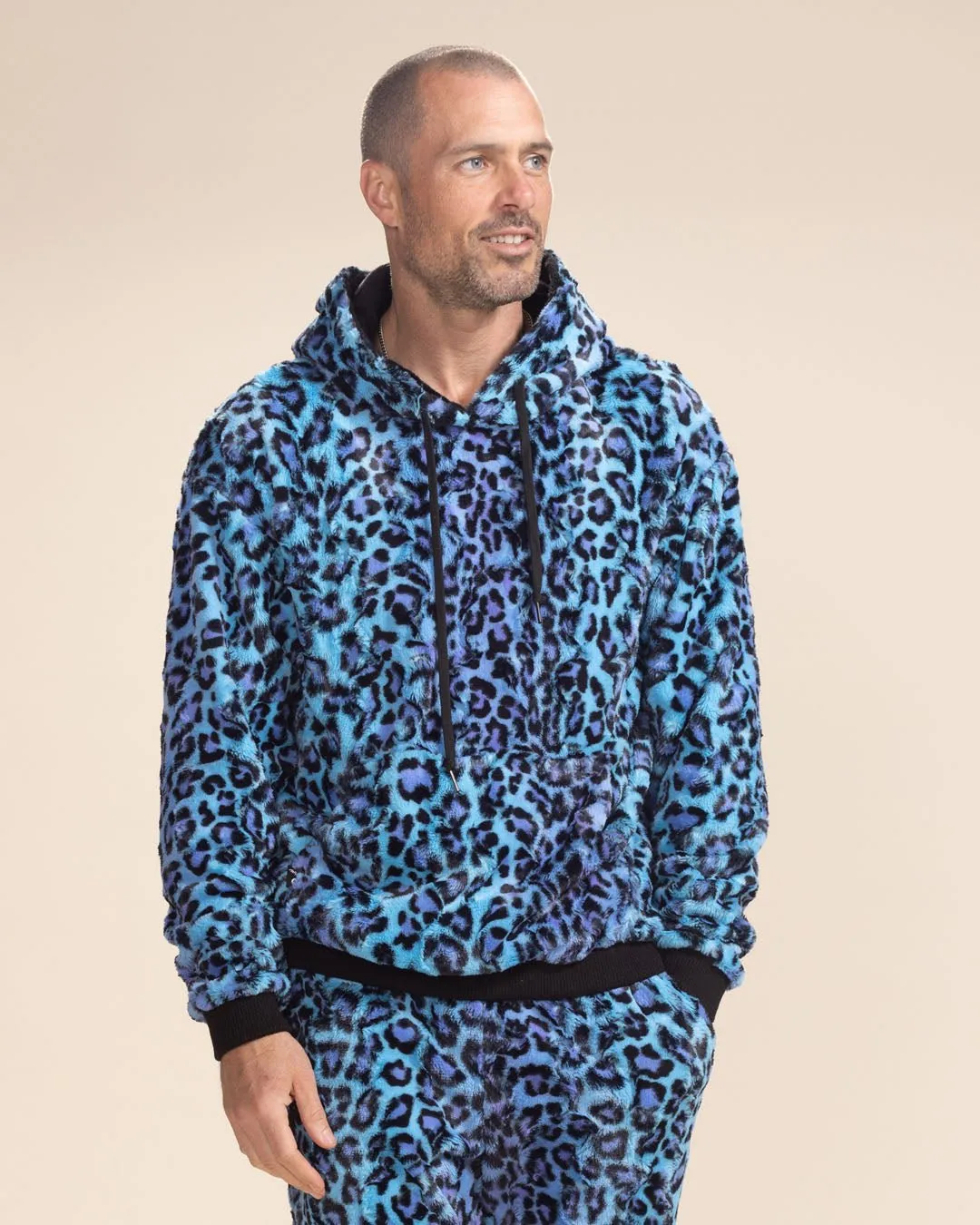 Electric Blue Lynx Classic Collector Edition Ultra Soft Faux Fur Hoodie | Men's