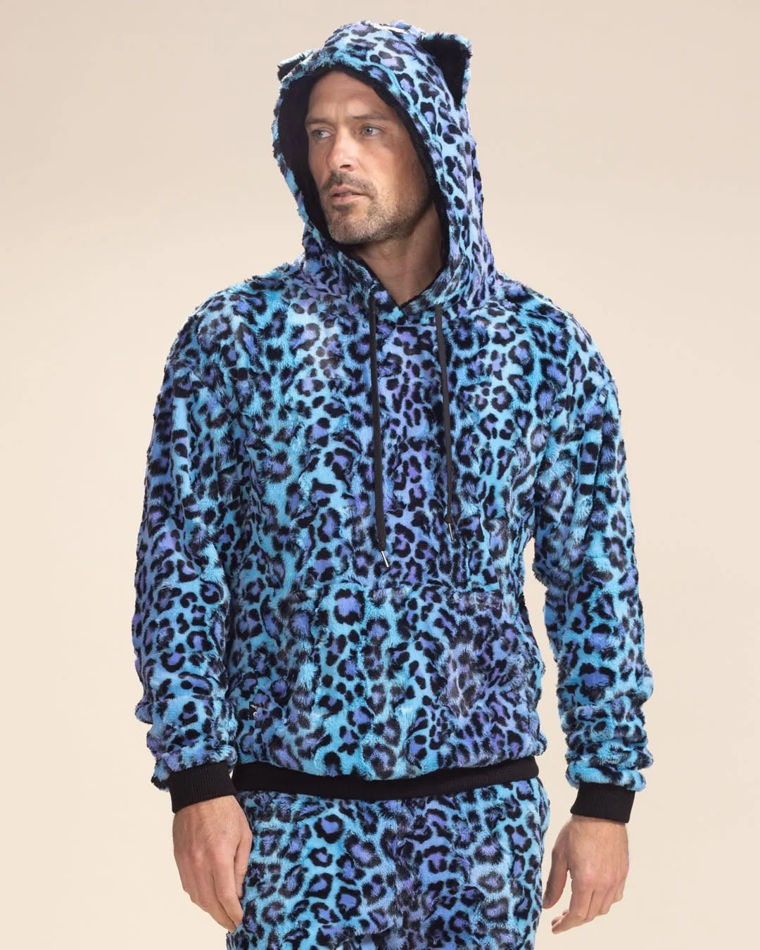 Electric Blue Lynx Classic Collector Edition Ultra Soft Faux Fur Hoodie | Men's