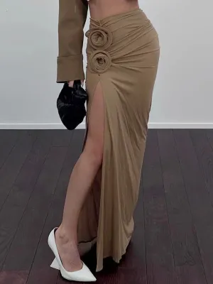 High Waist Floral Trendy Draped Split Maxi Skirt
