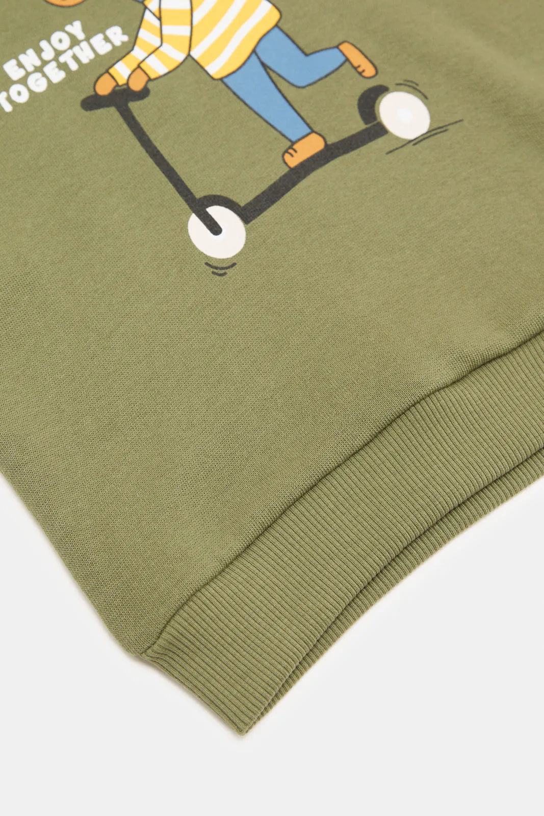 Infant Boys Olive Printed Sweatshirt
