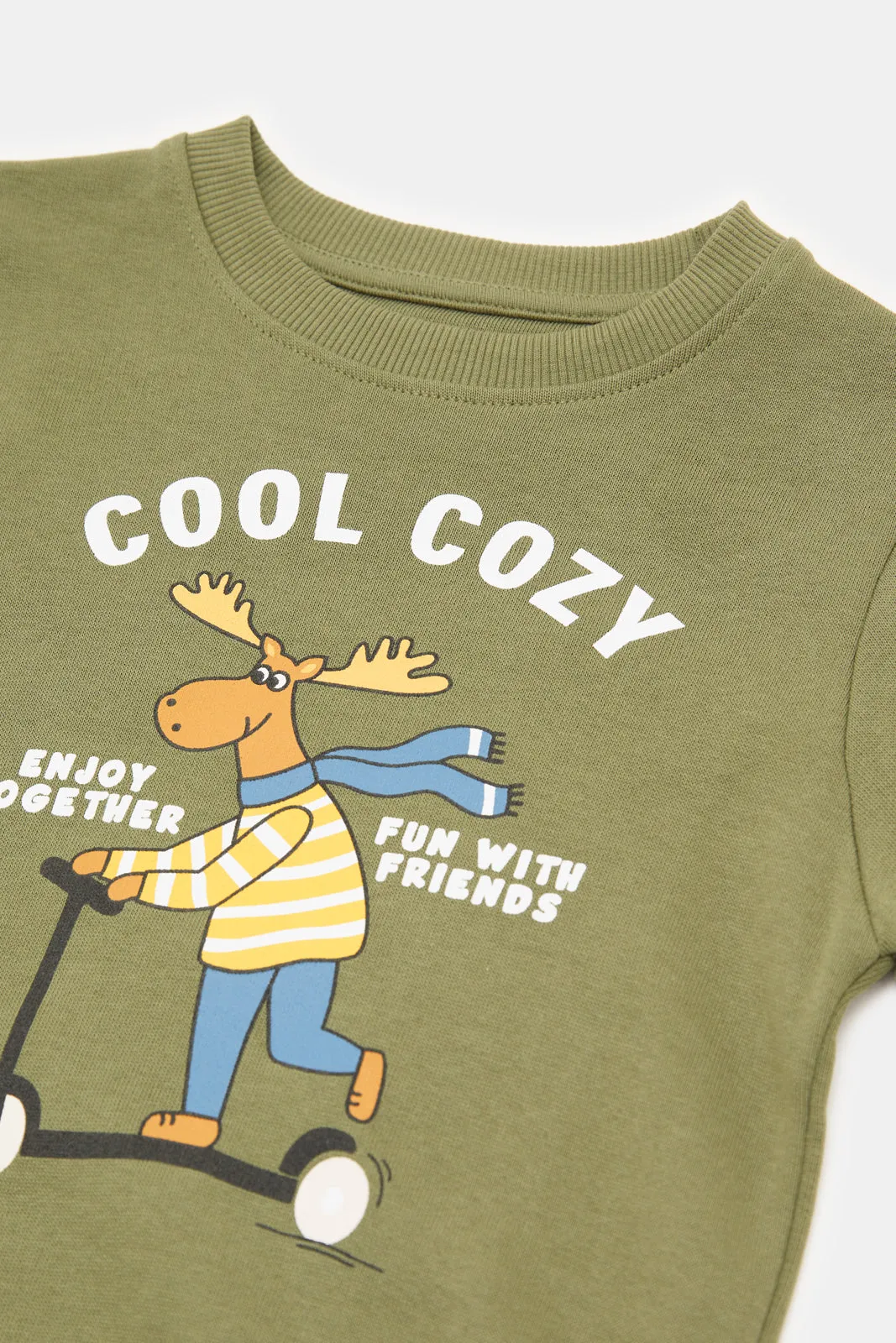 Infant Boys Olive Printed Sweatshirt