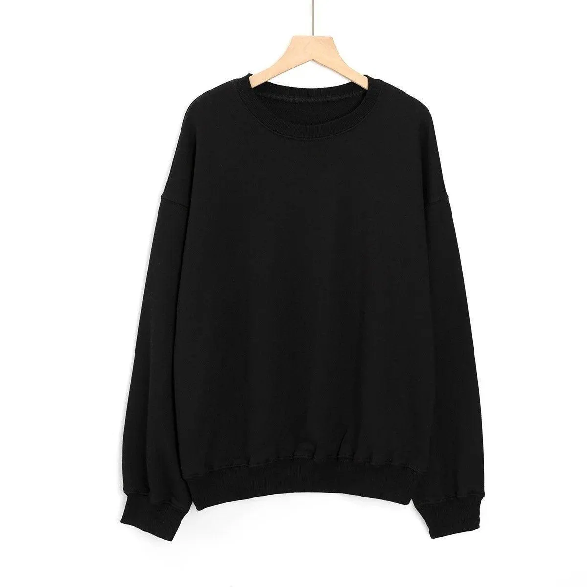 Letter Embroidery Women's Sweatshirt Black Long Sleeve Loose Large