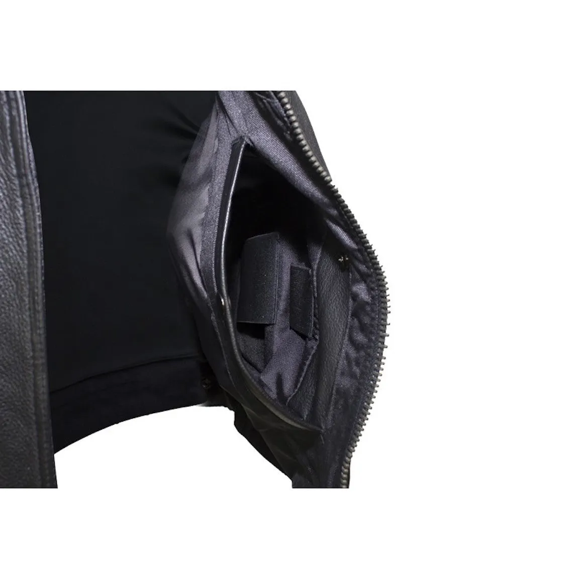 Mens Naked Leather Motorcycle Vest With Two Deep Gun Pockets Lapel Collar