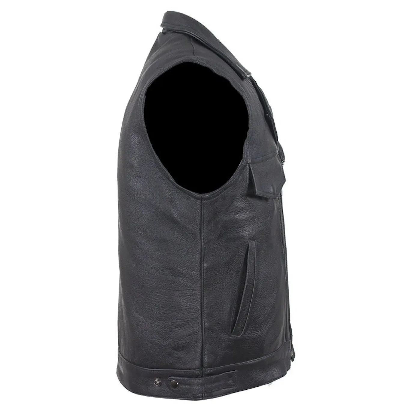 Mens Naked Leather Motorcycle Vest With Two Deep Gun Pockets Lapel Collar