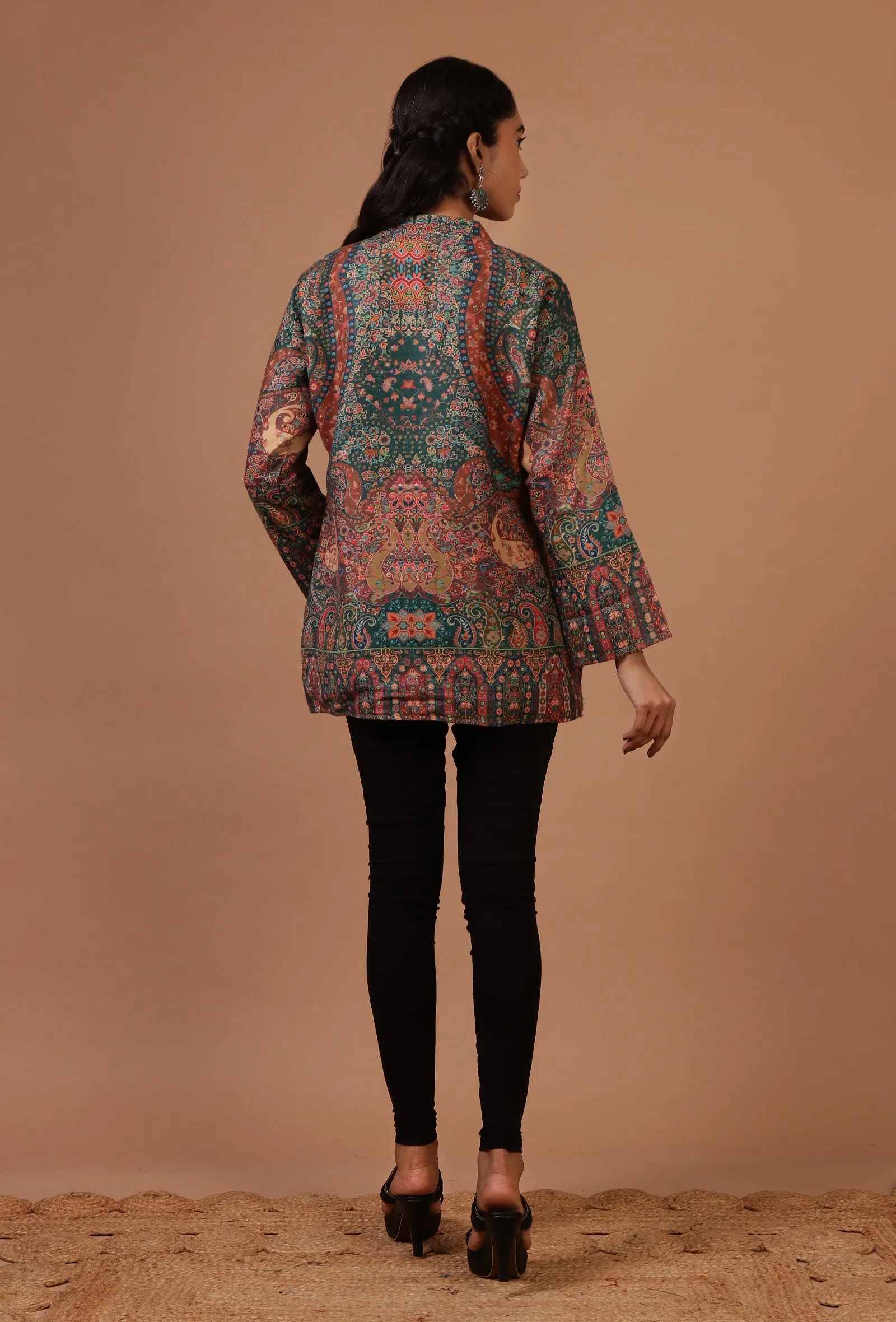 Mineral Green & Multicolor Kani Embroidered Short Jacket