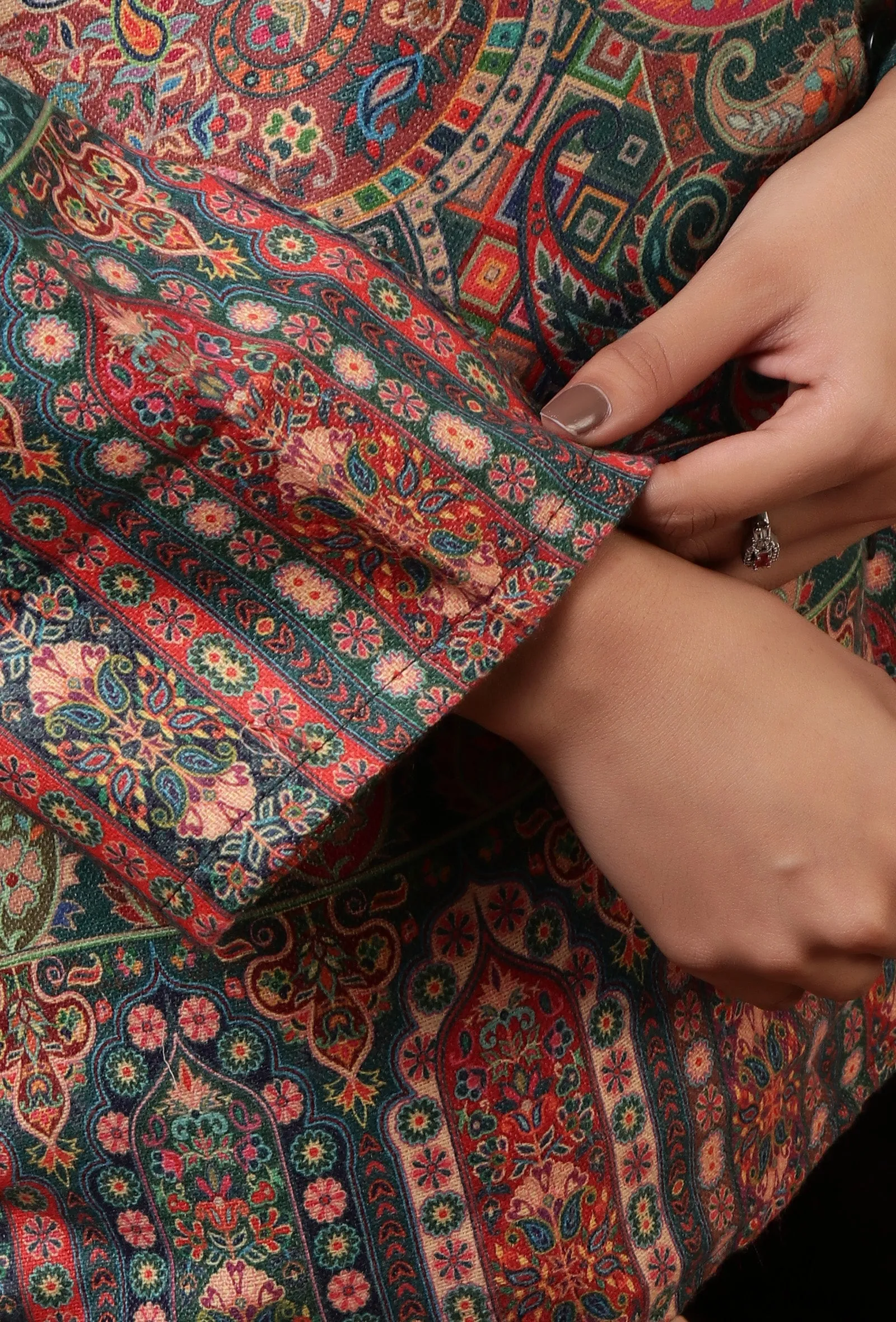 Mineral Green & Multicolor Kani Embroidered Short Jacket