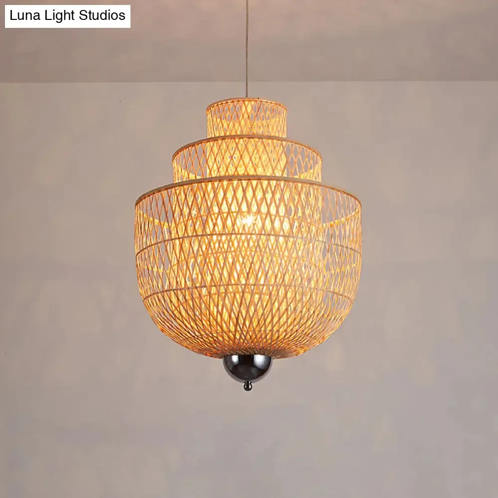 Modern Bamboo Pendant Lamp with Inverted 3-Layers and 1 Light - Perfect for Restaurants (18"/23.5"/31.5")