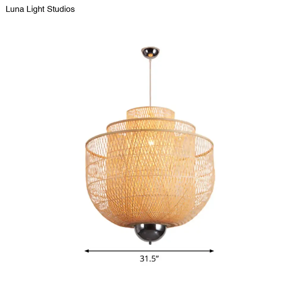 Modern Bamboo Pendant Lamp with Inverted 3-Layers and 1 Light - Perfect for Restaurants (18"/23.5"/31.5")