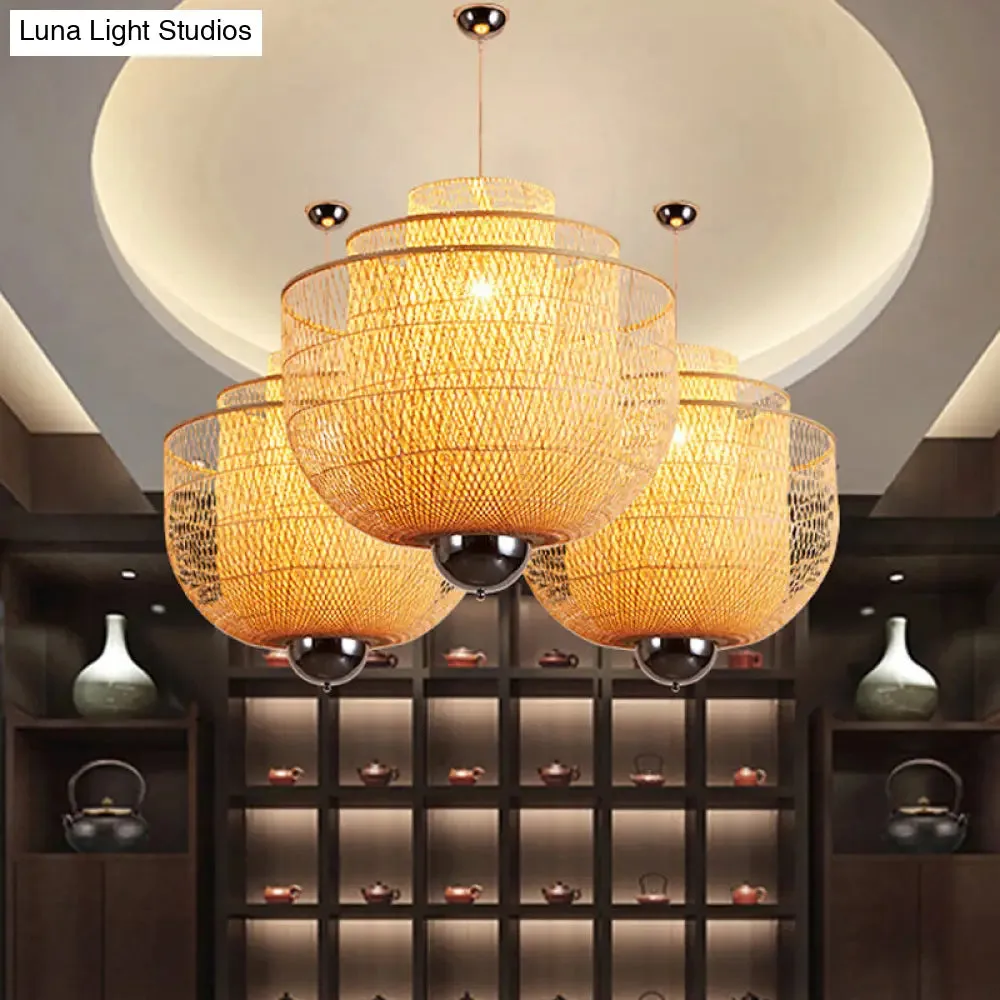 Modern Bamboo Pendant Lamp with Inverted 3-Layers and 1 Light - Perfect for Restaurants (18"/23.5"/31.5")