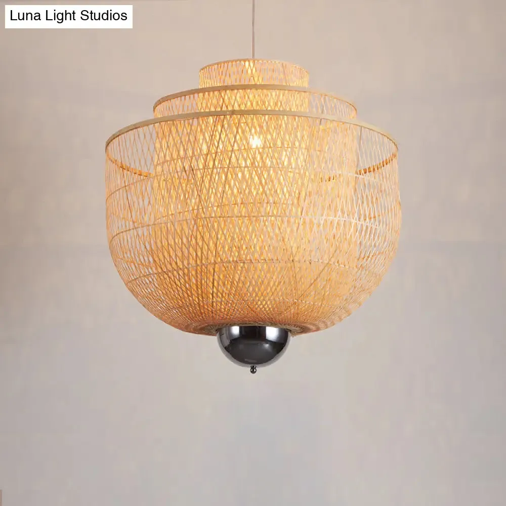 Modern Bamboo Pendant Lamp with Inverted 3-Layers and 1 Light - Perfect for Restaurants (18"/23.5"/31.5")