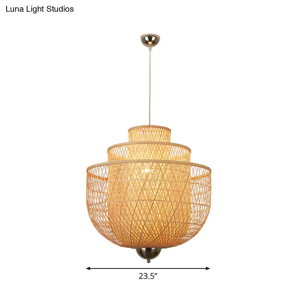 Modern Bamboo Pendant Lamp with Inverted 3-Layers and 1 Light - Perfect for Restaurants (18"/23.5"/31.5")