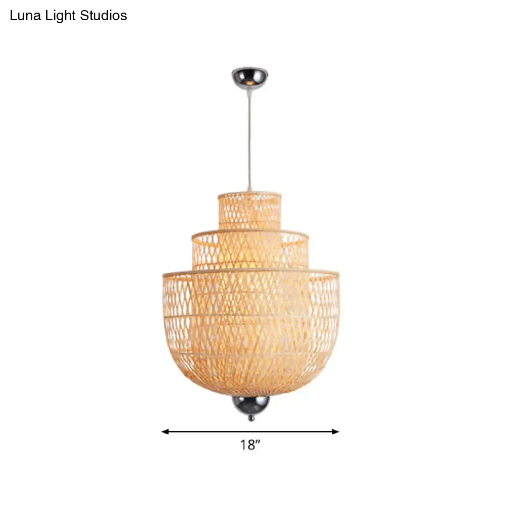 Modern Bamboo Pendant Lamp with Inverted 3-Layers and 1 Light - Perfect for Restaurants (18"/23.5"/31.5")
