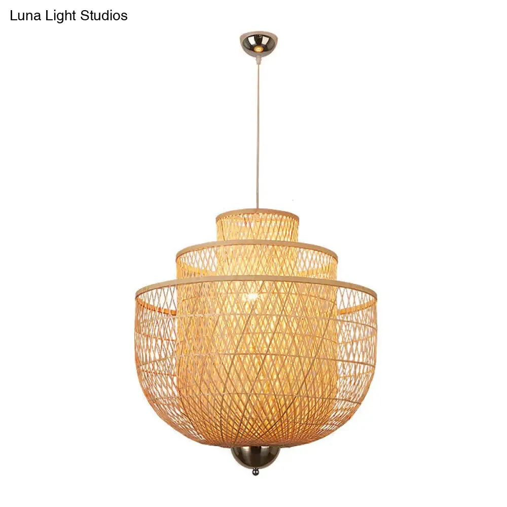 Modern Bamboo Pendant Lamp with Inverted 3-Layers and 1 Light - Perfect for Restaurants (18"/23.5"/31.5")