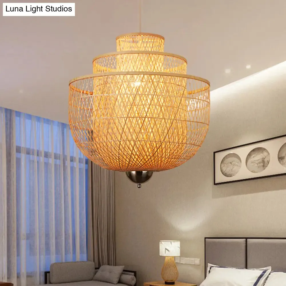 Modern Bamboo Pendant Lamp with Inverted 3-Layers and 1 Light - Perfect for Restaurants (18"/23.5"/31.5")