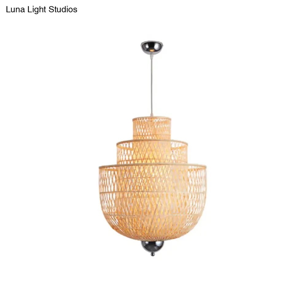 Modern Bamboo Pendant Lamp with Inverted 3-Layers and 1 Light - Perfect for Restaurants (18"/23.5"/31.5")