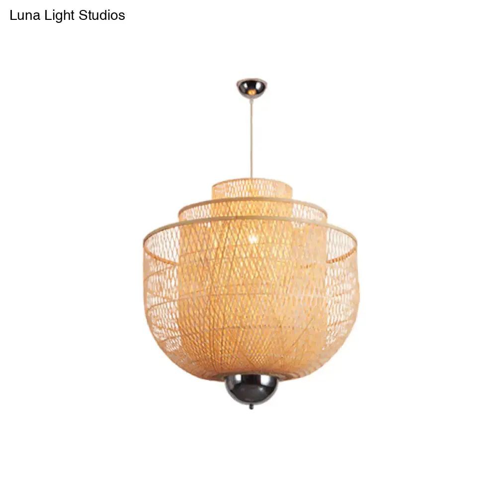 Modern Bamboo Pendant Lamp with Inverted 3-Layers and 1 Light - Perfect for Restaurants (18"/23.5"/31.5")