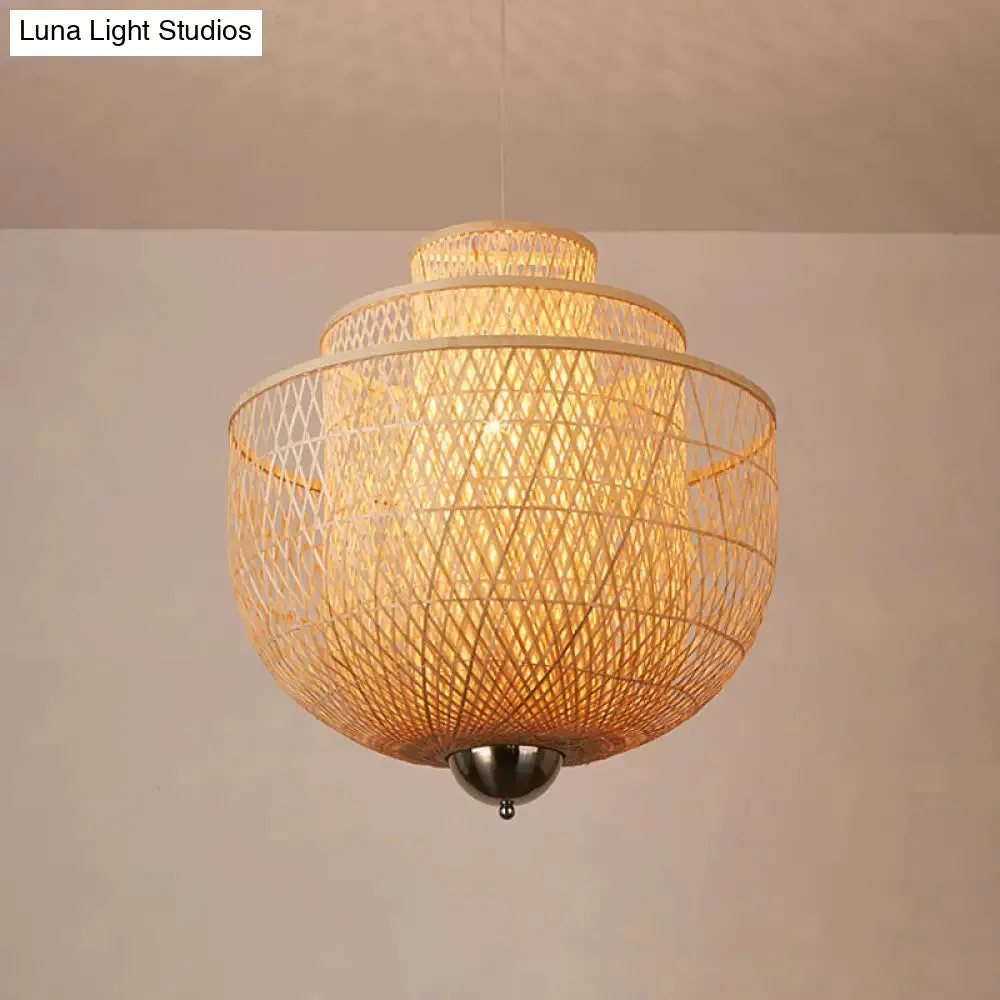 Modern Bamboo Pendant Lamp with Inverted 3-Layers and 1 Light - Perfect for Restaurants (18"/23.5"/31.5")