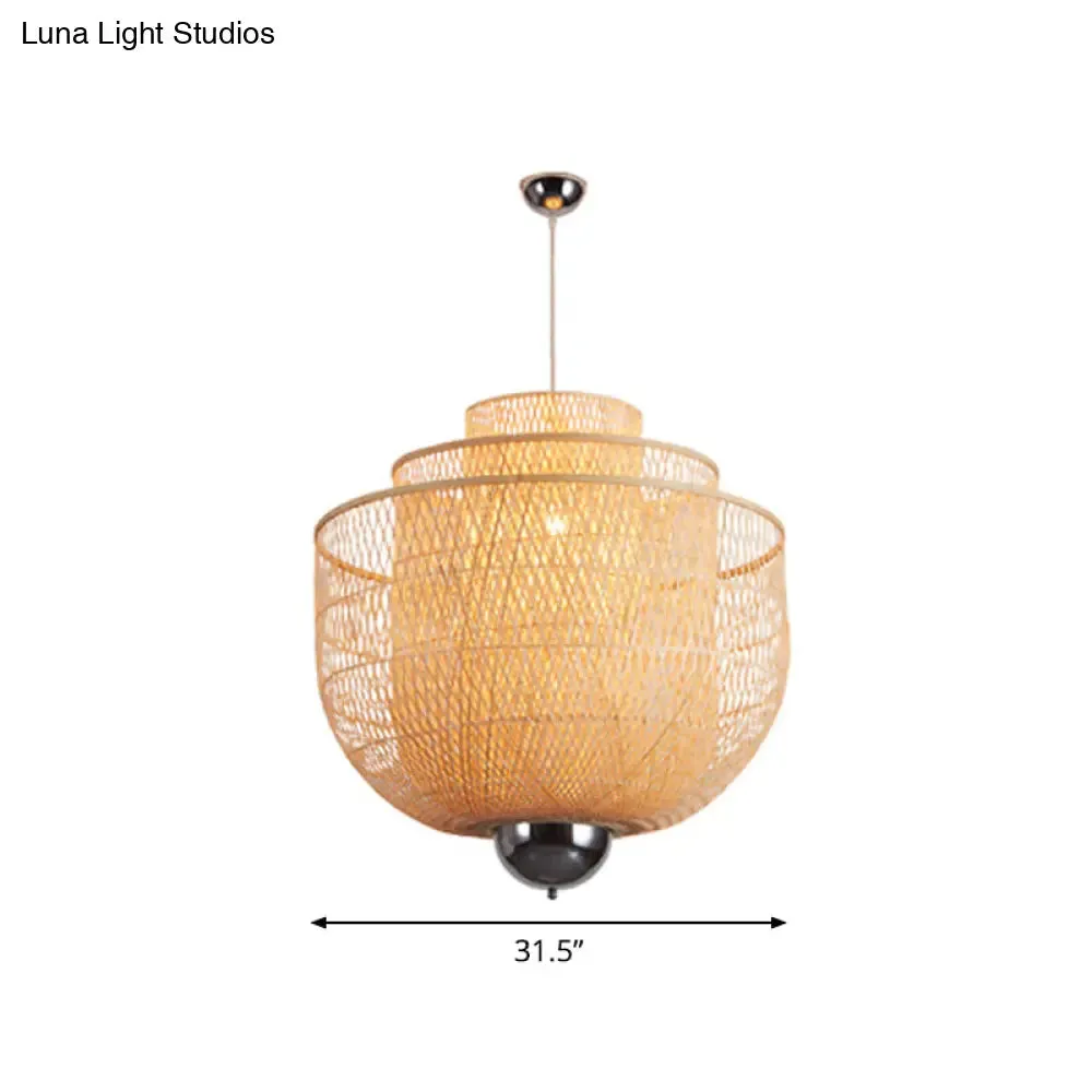Modern Bamboo Pendant Lamp with Inverted 3-Layers and 1 Light - Perfect for Restaurants (18"/23.5"/31.5")