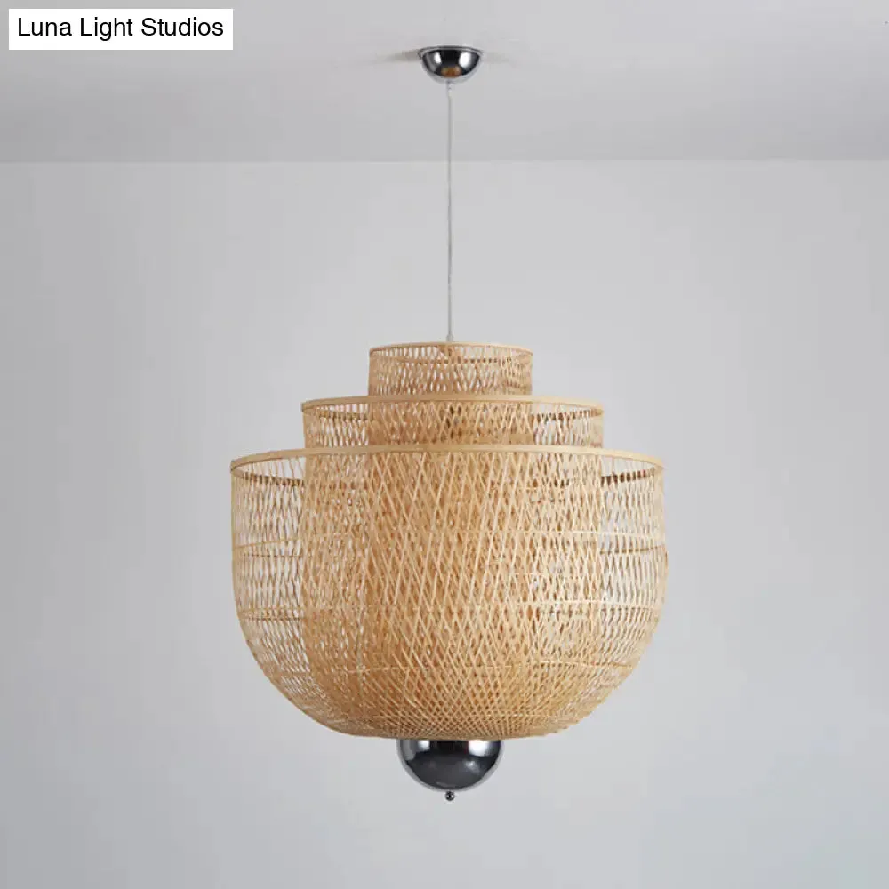 Modern Bamboo Pendant Lamp with Inverted 3-Layers and 1 Light - Perfect for Restaurants (18"/23.5"/31.5")