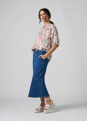Moto Midi Denim Skirt