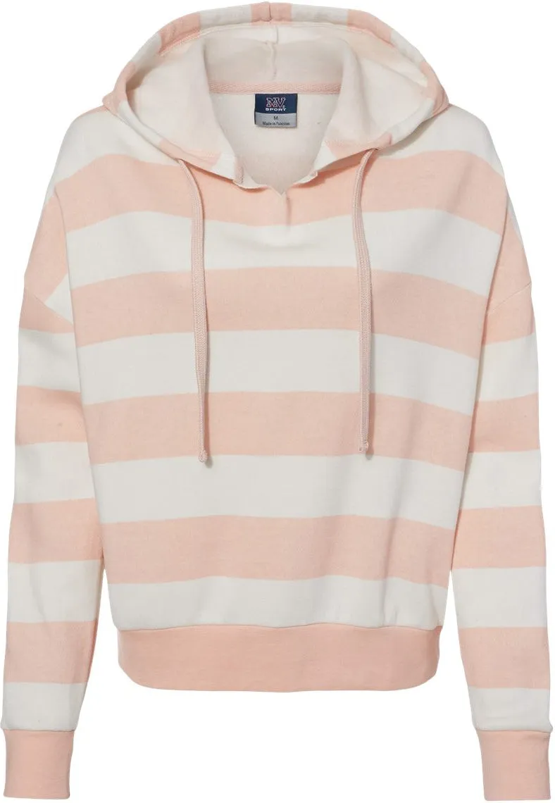 MV Sport Ladies Striped Fleece Boxy Hooded Sweatshirt