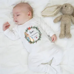 Personalised Peter Rabbit 1st Christmas Baby Outfit - Baby Sleepsuit or Vest - My First Christmas