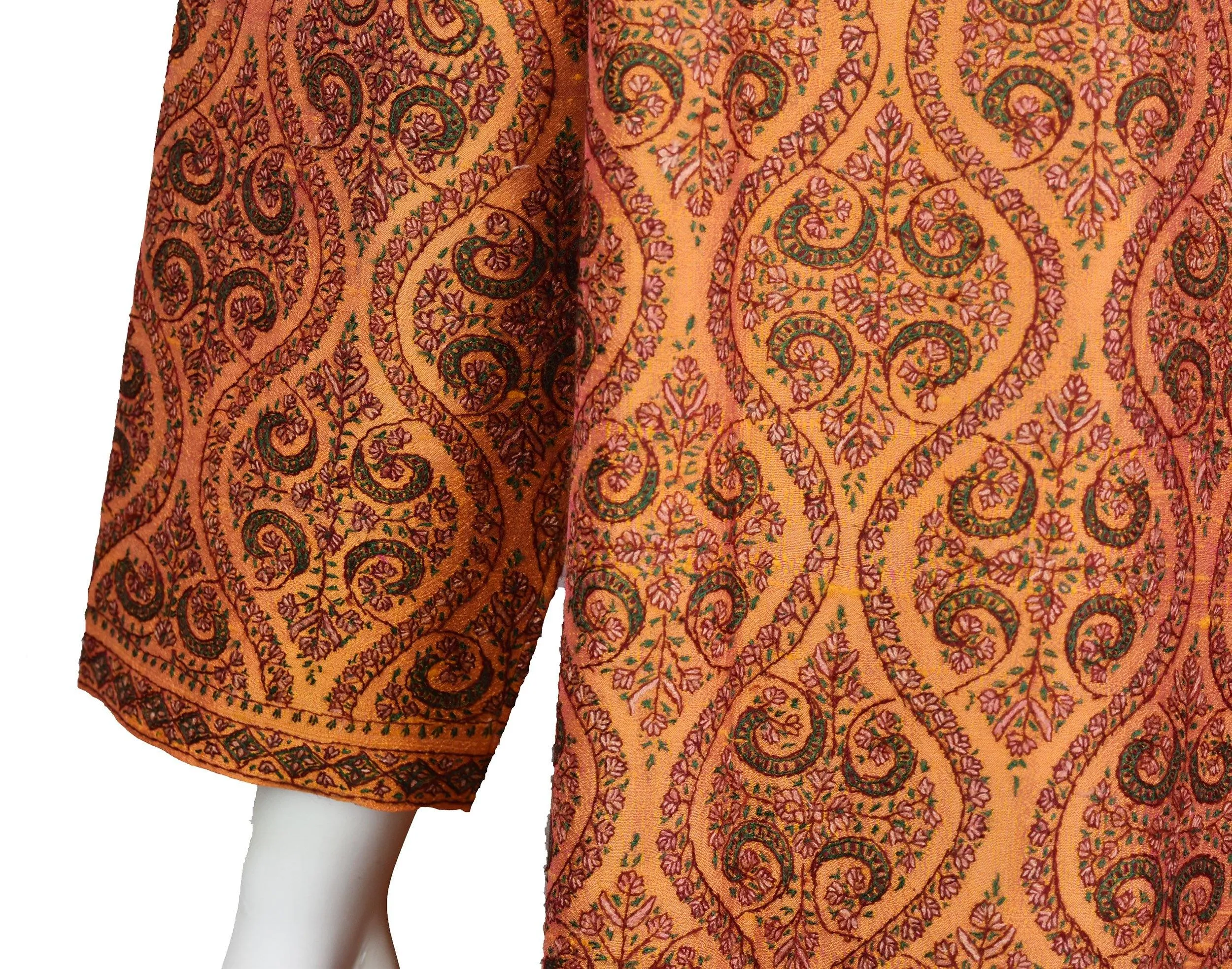 Pheme Orange Suzani Silk Jacket Dinner Evening Dress Coat Hand Embroidered Kashmir