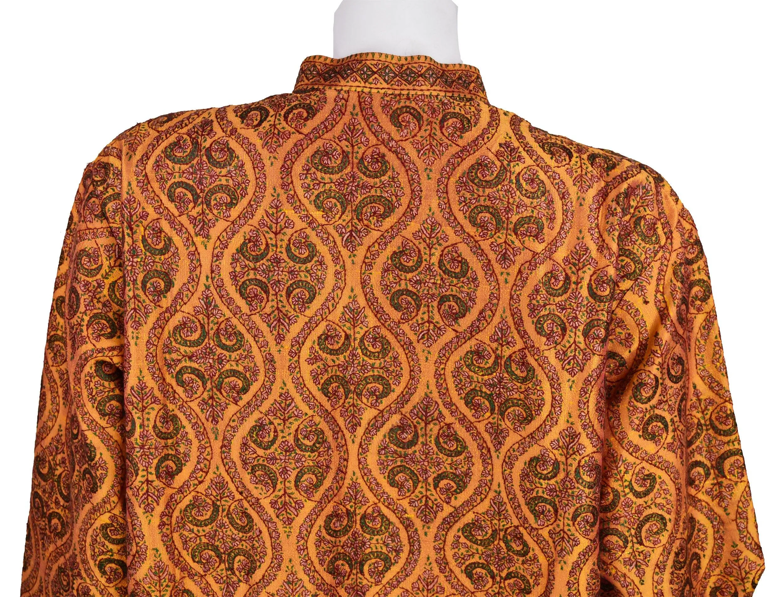 Pheme Orange Suzani Silk Jacket Dinner Evening Dress Coat Hand Embroidered Kashmir