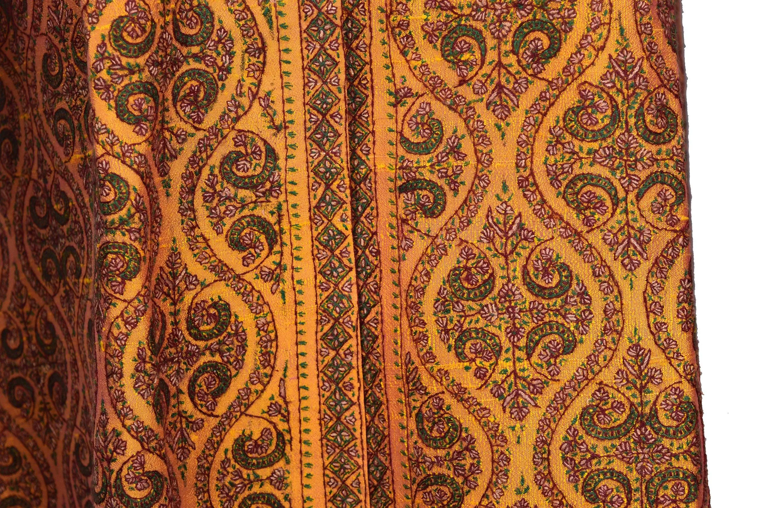 Pheme Orange Suzani Silk Jacket Dinner Evening Dress Coat Hand Embroidered Kashmir