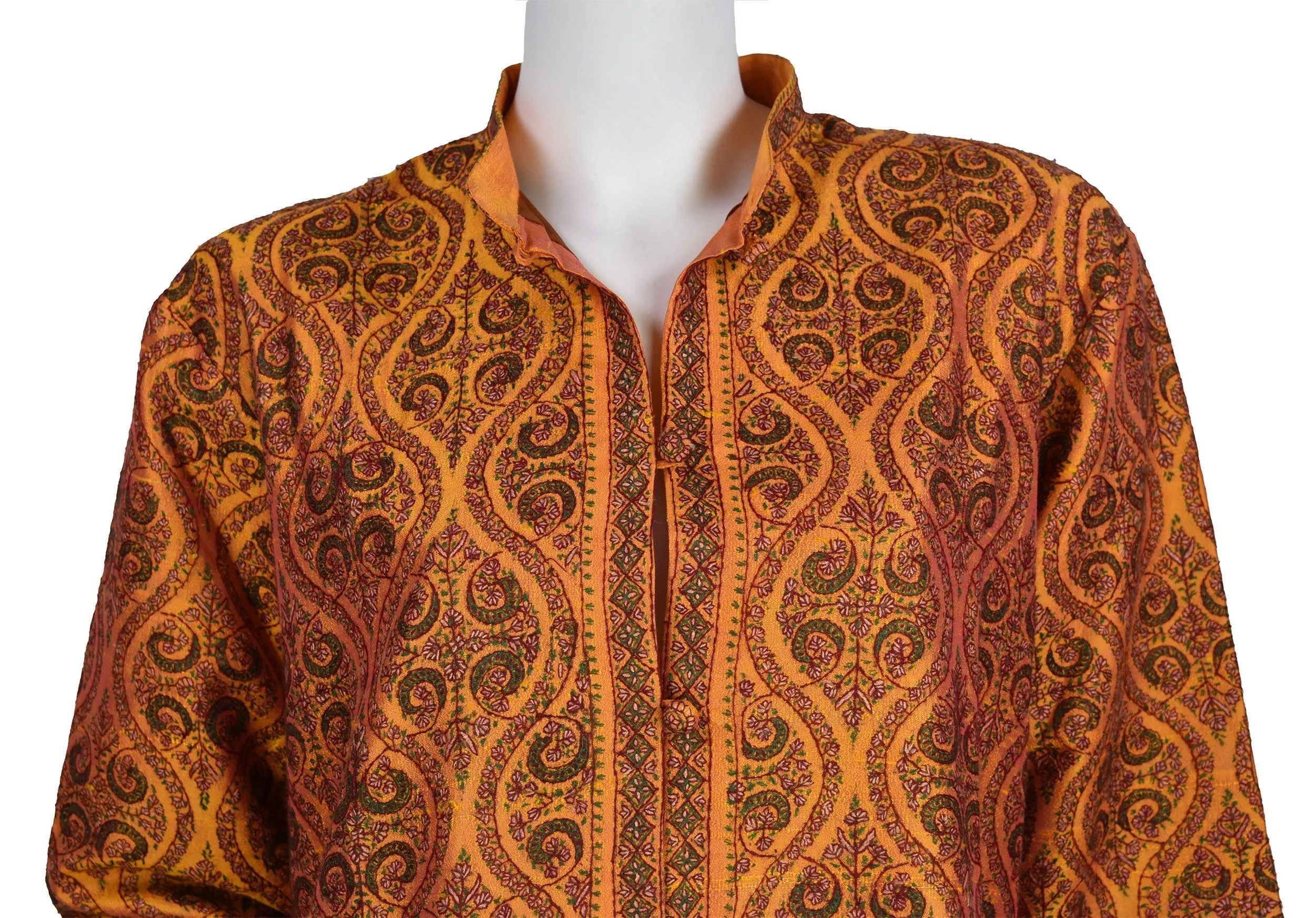 Pheme Orange Suzani Silk Jacket Dinner Evening Dress Coat Hand Embroidered Kashmir