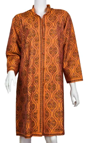 Pheme Orange Suzani Silk Jacket Dinner Evening Dress Coat Hand Embroidered Kashmir