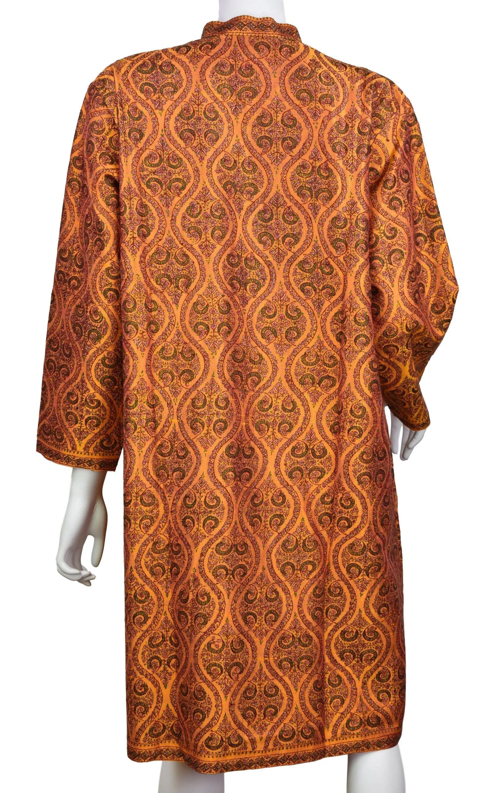 Pheme Orange Suzani Silk Jacket Dinner Evening Dress Coat Hand Embroidered Kashmir